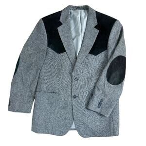 Bar WS Gray & Black Wool Tweed & Suede Western Style Sport Coat Men's Size 42R
